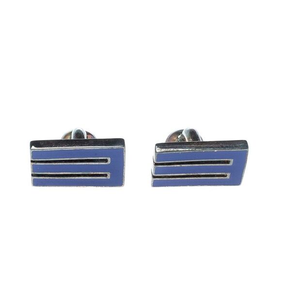 Etro E Blue Enamel Silver Tone Cufflinks - Picture 1 of 4